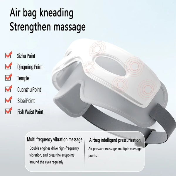 Eye Massager Heating Eyes Mask with Music Airbag Massage for Migraines, Dry Eye, Eye Strain, Dark Circles Relief Improve Sleep